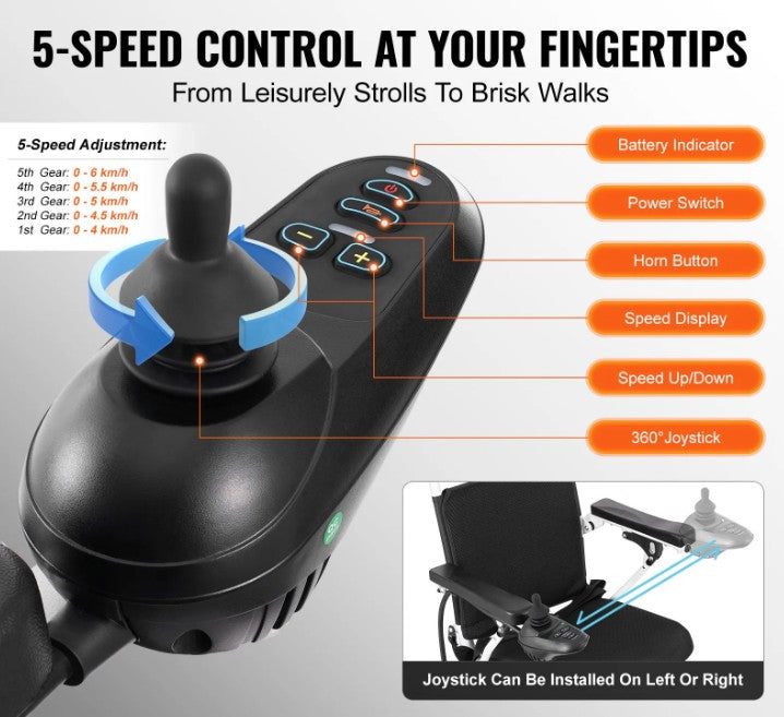 Electric Foldable Wheelchair with Portable 17.7” Seat All-Terrain